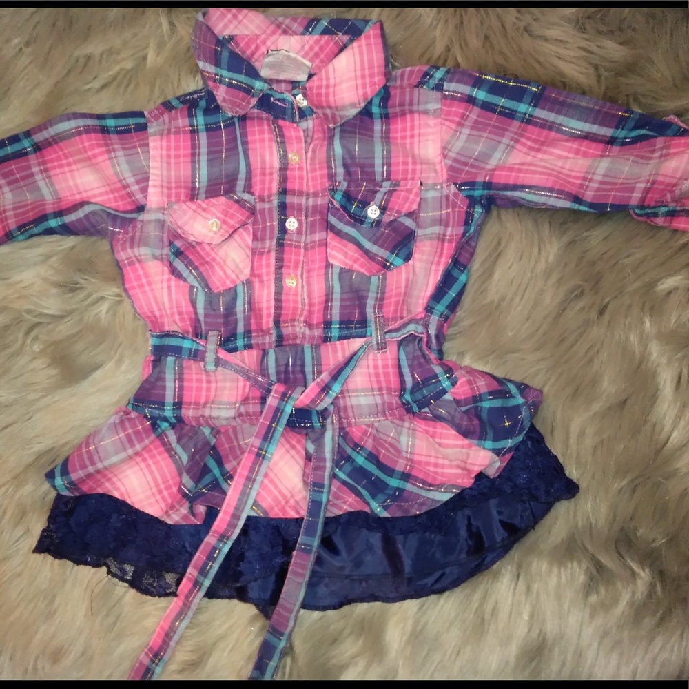 Pink plaid little girls top